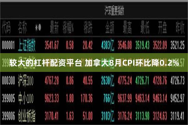 较大的杠杆配资平台 加拿大8月CPI环比降0.2%